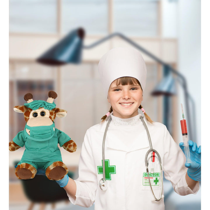 Sitting Giraffe Doctor Plush with Cute Scrub Uniform and Cap 9