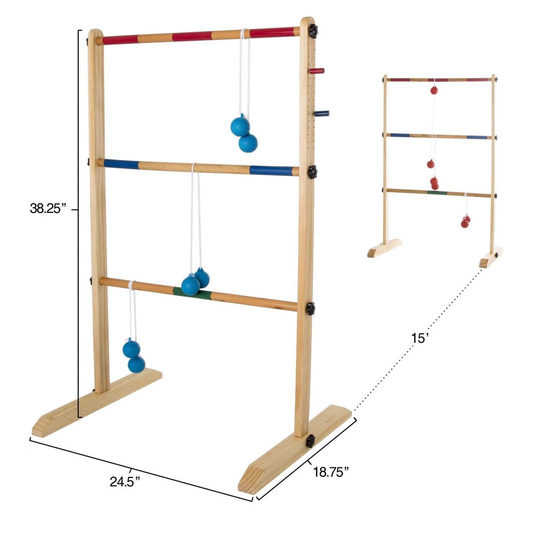 Double Wooden Ladder Toss with 6 Bolas - Natural Wood 19 X 25 38.5