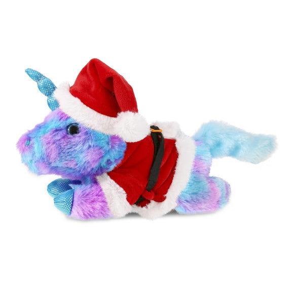 Santa Friday Blue Unicorn Stuffed Animal with Red Outfit 10.5 Inches Purple Polyester