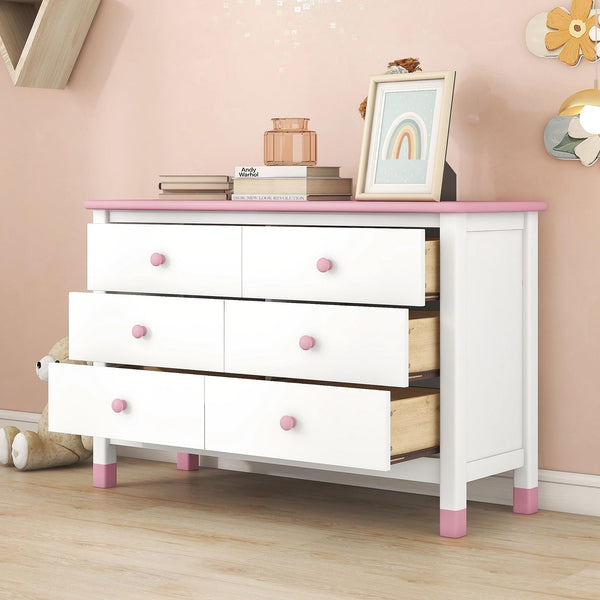 Wooden Storage Dresser with 6 Drawersstorage Cabinet for Kids Bedroom Modern Contemporary Wood