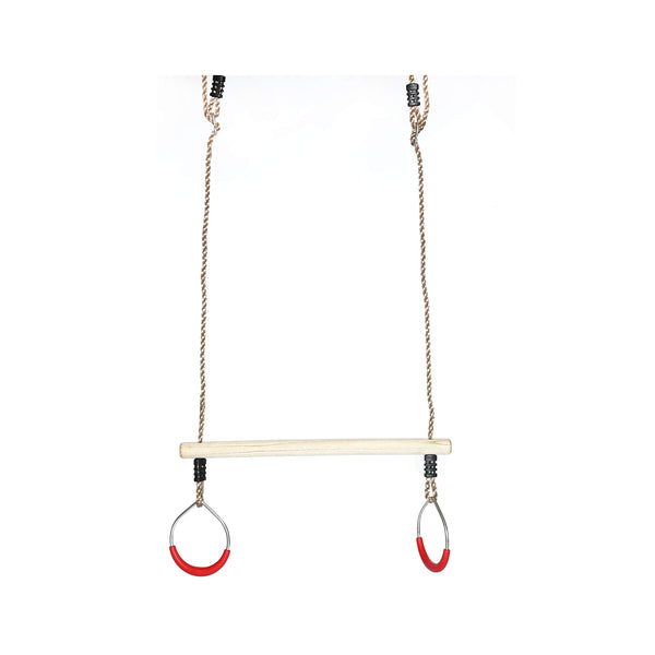 Kids Trapeze Swing Bar with Rings Hanging Ropes Wood