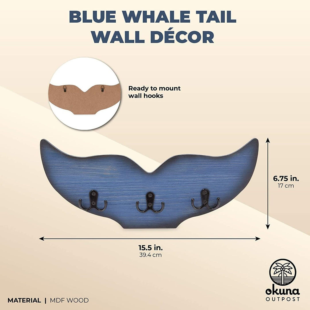 Whale Tail Wall Hook for Nursery Nautical Home (15.5 X 6.75 1 in Blue)