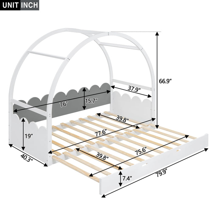 Twin Size Stretchable Vaulted Roof Bed Children's Pine Wood Frame