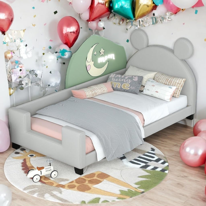 Twin Size Bed Kids Grey Mid-Century Modern Contemporary Wood