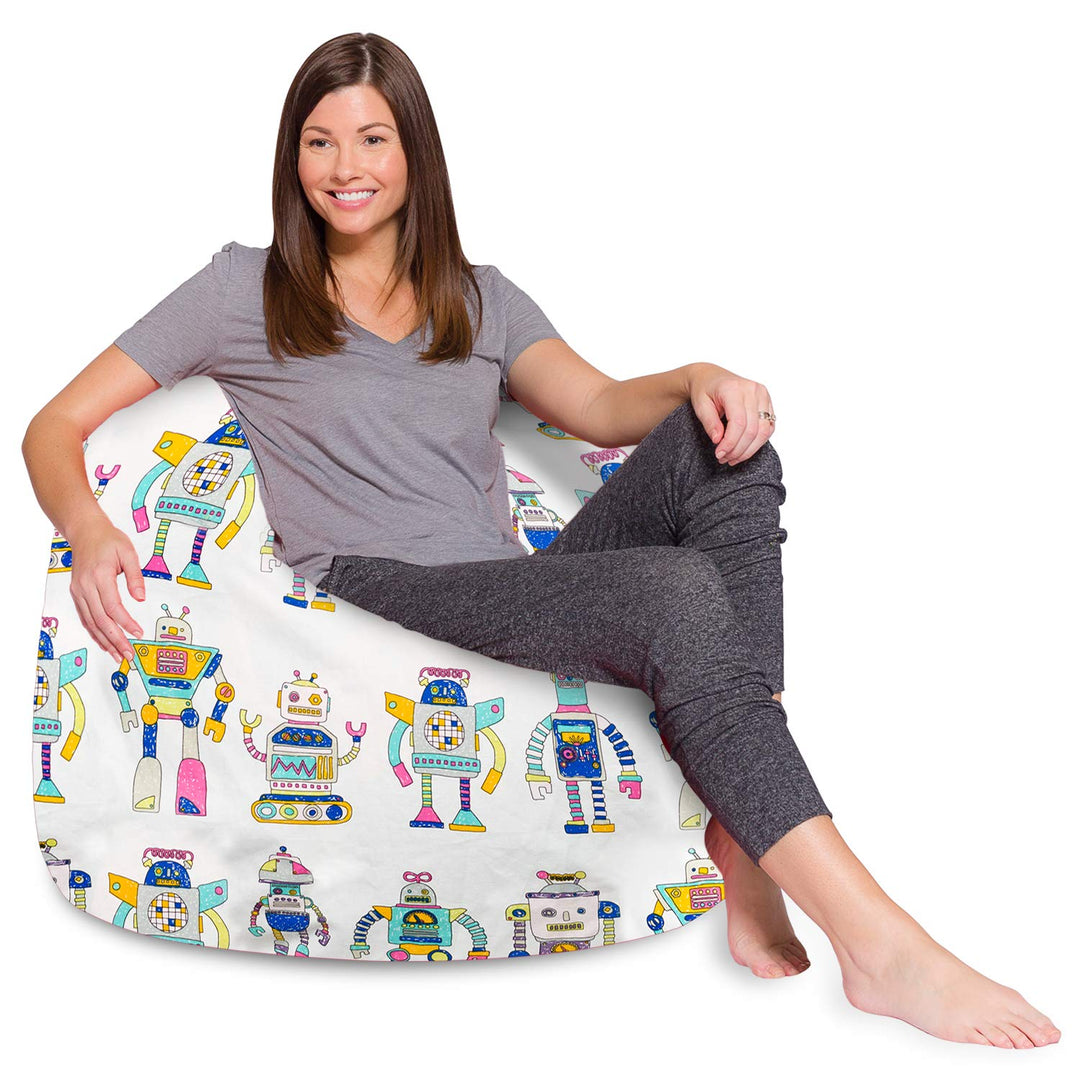 Posh Beanbags Bean Bag Chair, X-Large-48in, Canvas Robots on White