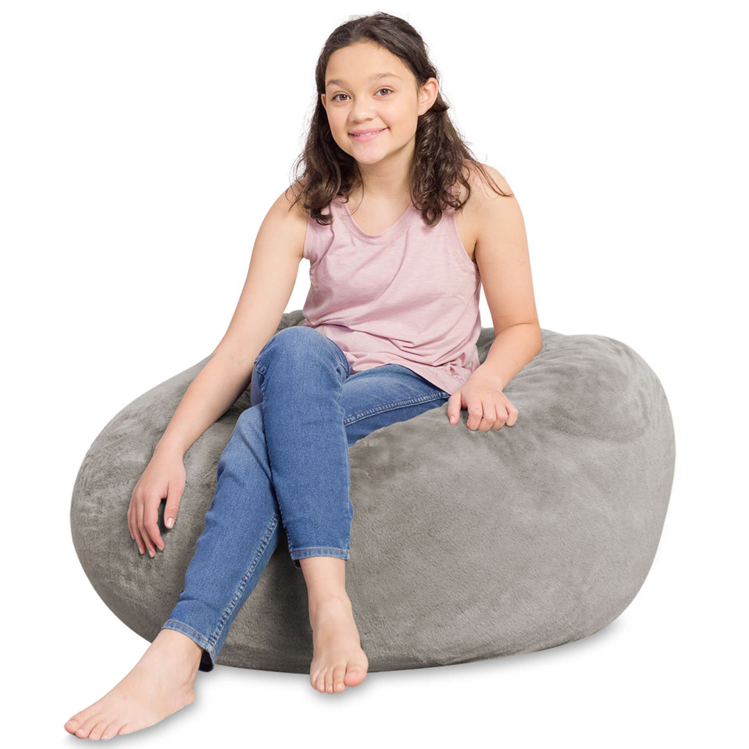 Posh Creations Bean Bag Chair for Kids, Teens, and Adults Includes Removable and Machine Washable Cover, Soft Faux Rabbit Fur - Gray, 38in - Large