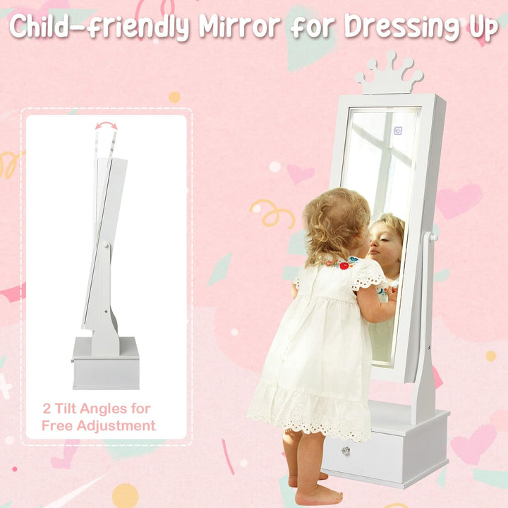 Kids Jewelry Armoire with Full-Length Mirror Girl Vanity Dress Up