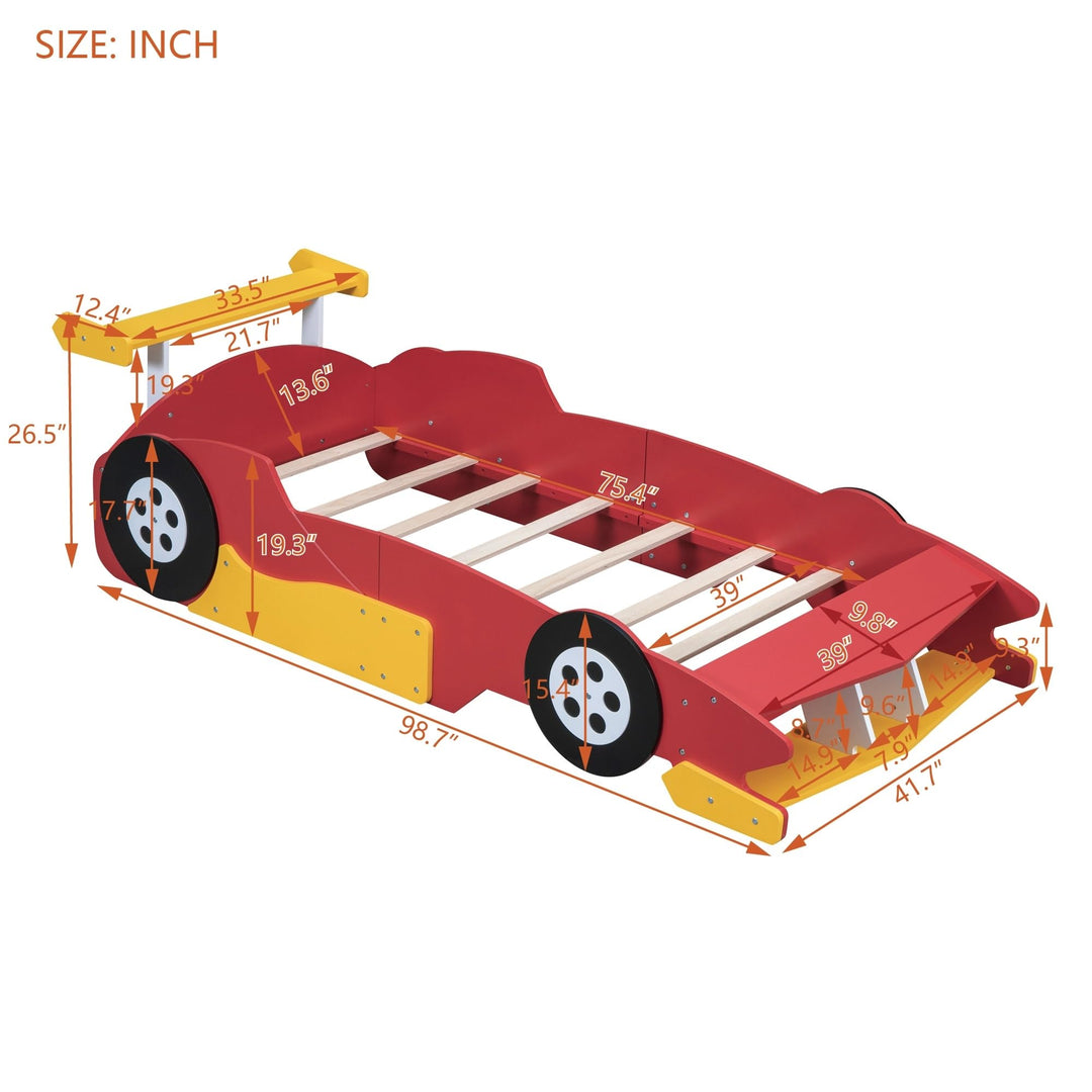 Twin Size Bed Kids Car Red Mid-Century Modern Contemporary