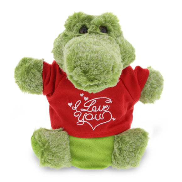 I Love You Valentine Plush Alligator Hand Puppet 9 Inches Green Red Polyester