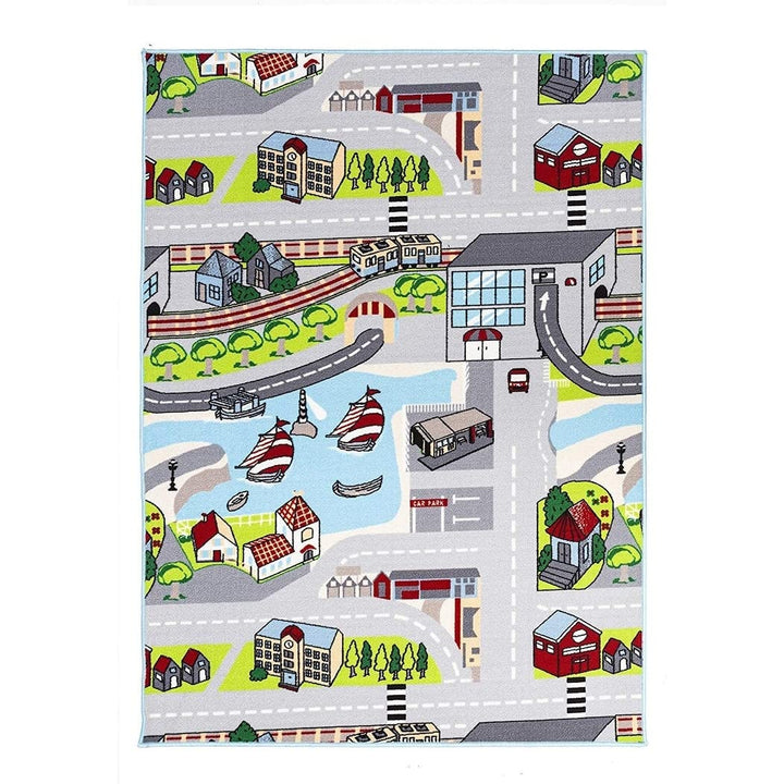 Grey City Roads Kids Fun Play Mat Educational Reversible Rug 31"x58" 31" X 58" Tween Rectangle Polyester Latex Free