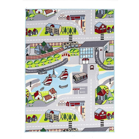 Grey City Roads Kids Fun Play Mat Educational Reversible Rug 31