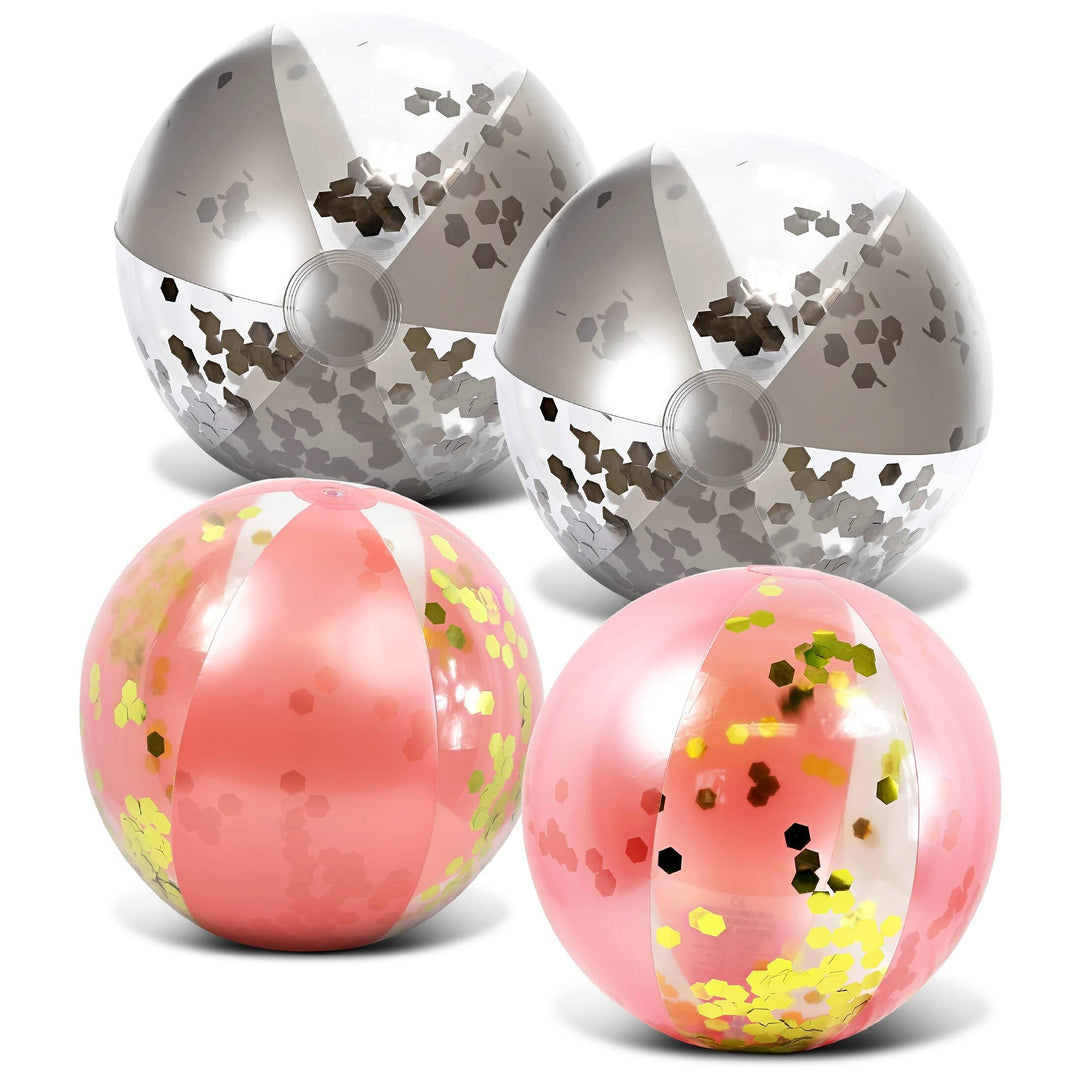 Bundle of Silver and Rose Gold Inflatable Beach Balls 16 Inch Inches Pink