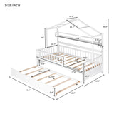 Wooden Twin Size House Bed with Trundle Kids Shelf White id-Century