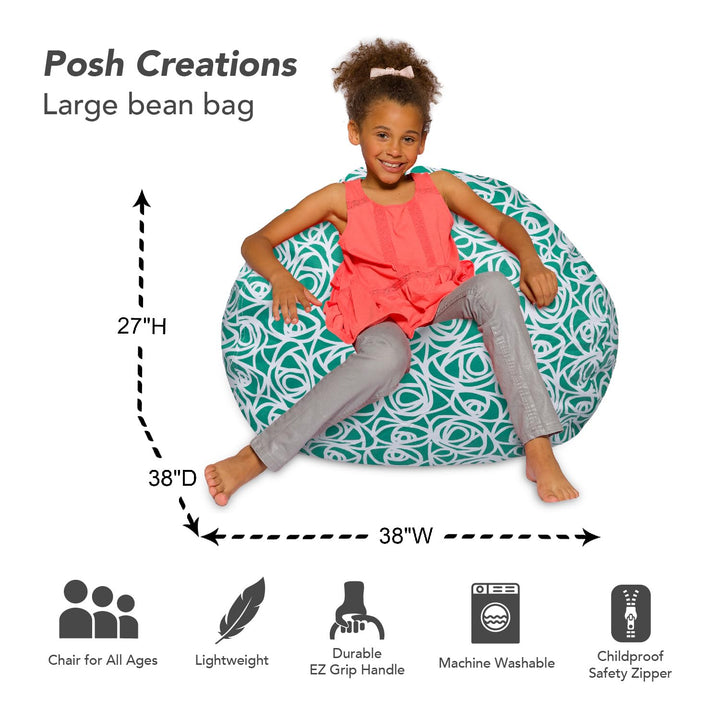 Posh Beanbags Bean Bag Chair Large-38in Canvas Birds