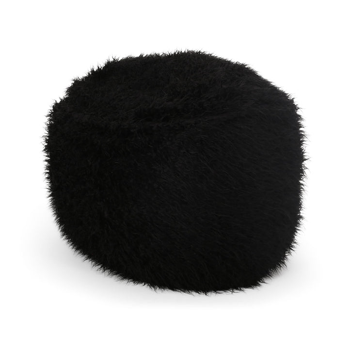 Rounded Fur Bean Bag with Softness and Comfort Black Modern