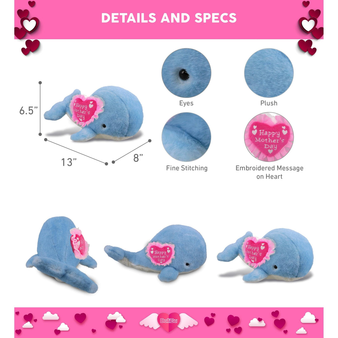 Plush Large Blue Whale with Pink Heart 13 Inches