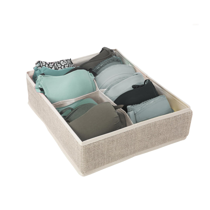 Simplify 4 Compartment Drawer Organizer | Bedroom Dresser Organization | Socks | Bras | Ties | Baby Clothes & Accessories | Beige