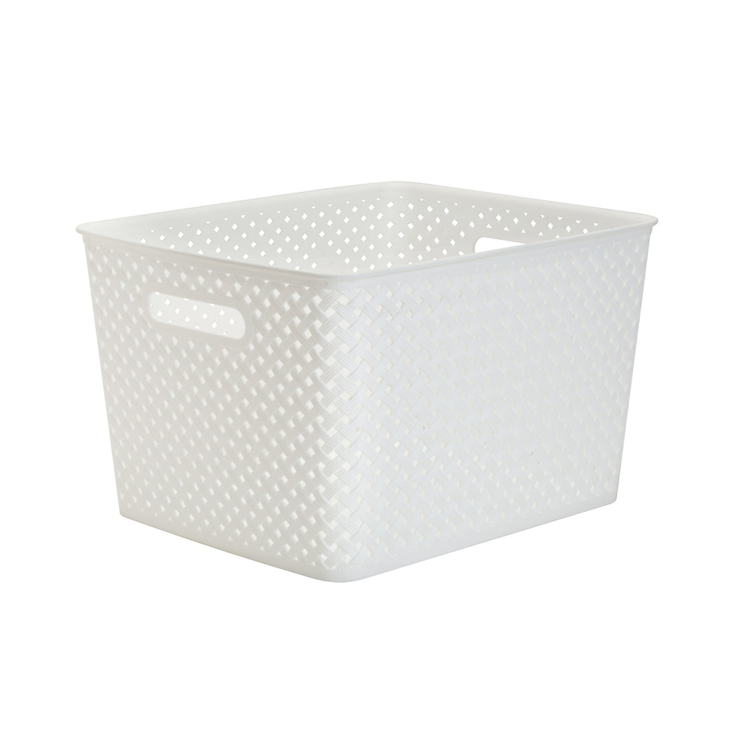 Simplify Large Resin Wicker Tote | Storage Bin | Plastic Organizer |