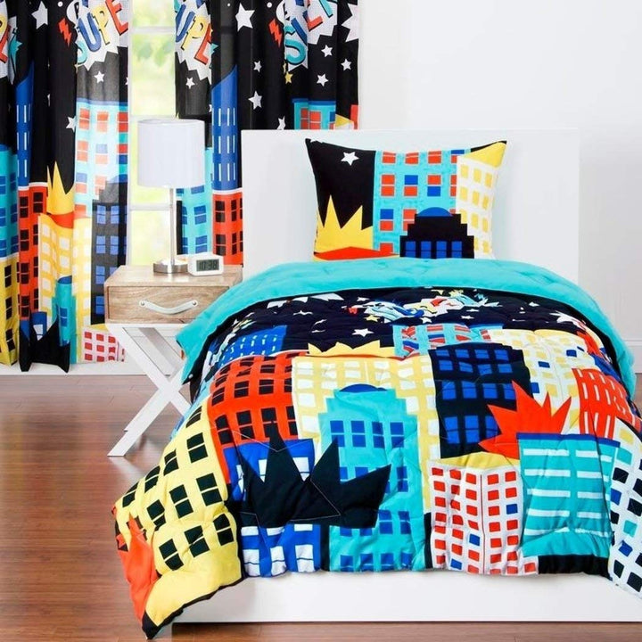 Kids City Scape Geometric Comforter Set Bold Colorful