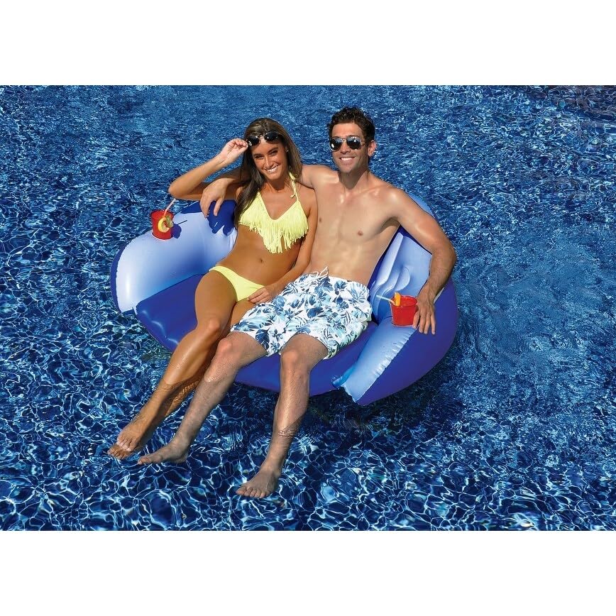 72-inch Inflatable Blue Love Seat Swimming Pool Float with Convertible