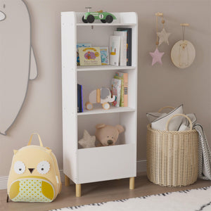 Kids 4-Tier Bookcase Toy Storage Cabinet Organizer White Modern Contemporary Wood Finish