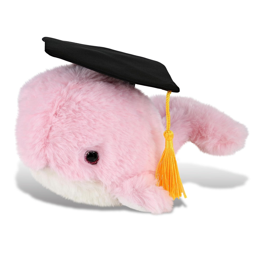 Pink Whale Small Graduation Plush with Cap Tassel Outfit 7 Inches Black White Polyester