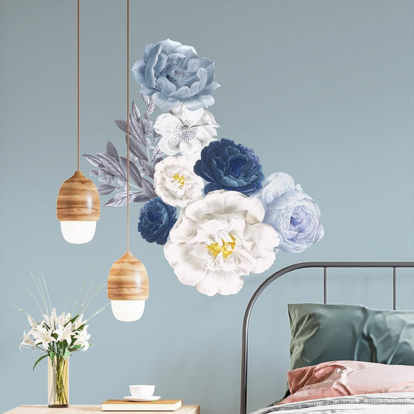 Elegant Blue Watercolour Peonies Wall Stickers Decals