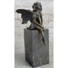 Child Winged Fairy Angel Bronze Sculpture Statue Figure On Marble Base