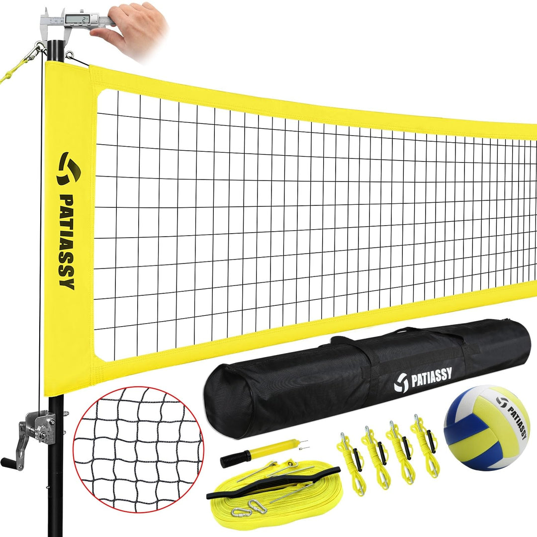 Portable Professional Outdoor Volleyball Net Set with Adjustable Height Poles Yellow Nylon