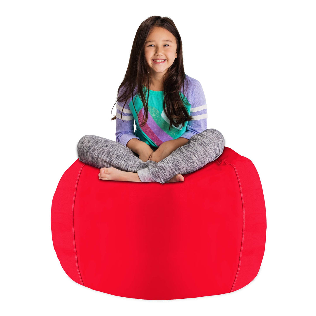 Posh Stuffable Kids Stuffed Animal Storage Bean Bag Chair Cover - Childrens Toy Organizer, Large 38" - Solid Red