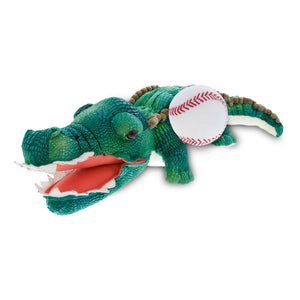 Green Alligator Stuffed Animal with Baseball Plush 18 Inches Red White Polyester