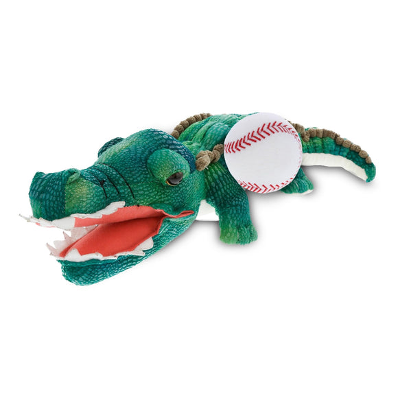 Large Green Alligator Stuffed Animal with Baseball Plush 24 Inches Red White Polyester