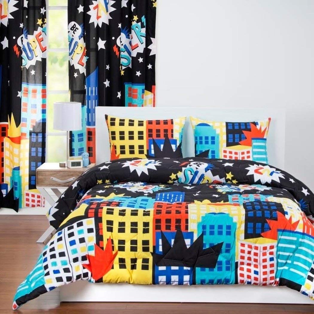 Kids City Scape Geometric Comforter Set Bold Colorful