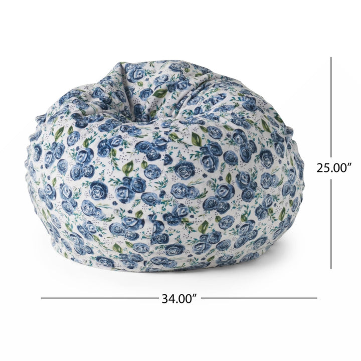 Spring 3 Foot Rounded Bean Bag Blue Rose Print Multi Color Modern