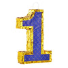 Small Royal Blue and Gold Number 1 Pinata with Pull Strings for 1st Birthday Party Table Decorations 16.5 X 10.6 3 in Multi Color Children's Paper Metallic Finish