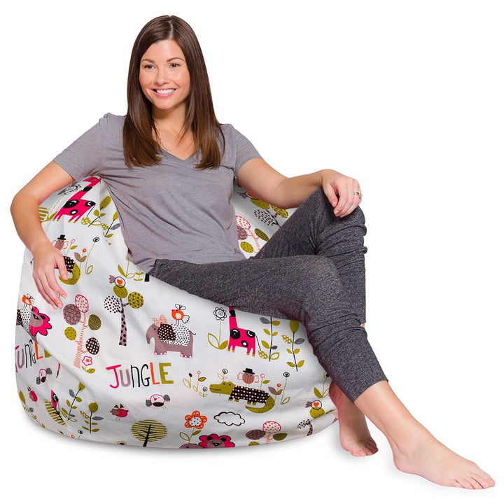 Posh Beanbags Bean Bag Chair, X-Large-48in, Canvas Jungle Animals on White