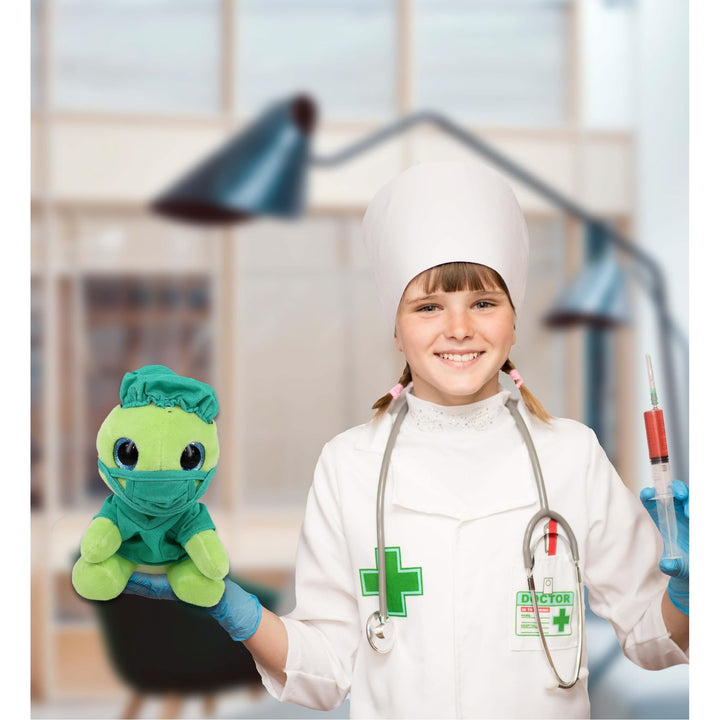 Large Green Sea Turtle Sparkle Eyes Doctor Plush with Uniform 10