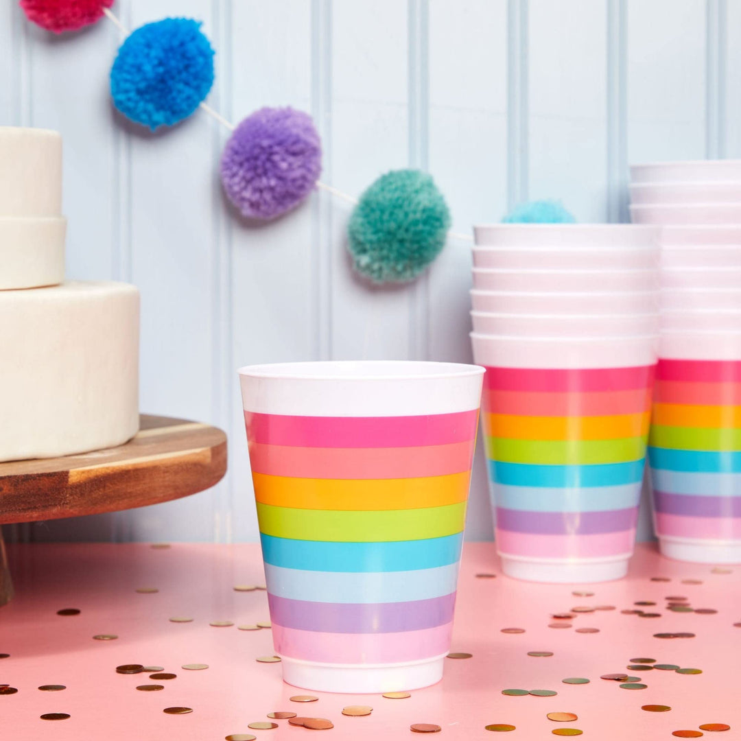 16 Oz Plastic Tumbler Cups For Kids Rainbow Party Supplies (16 Pack)