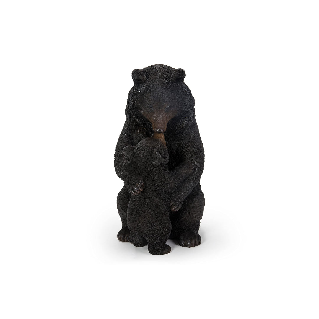 Cuddling Mother and Baby Bear Garden Statue Black
