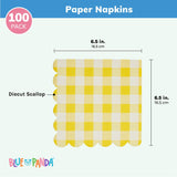 Pack Yellow Plaid Paper Napkins for Birthday Party Supplies (6.5 X 6.5