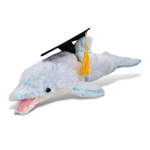 Large Dolphin Graduation Plush Toy with Cap Tassel Outfit 18 Inches Black Blue Polyester