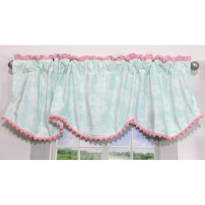 Aqua Pink Wings Window Valance Blue Polyester