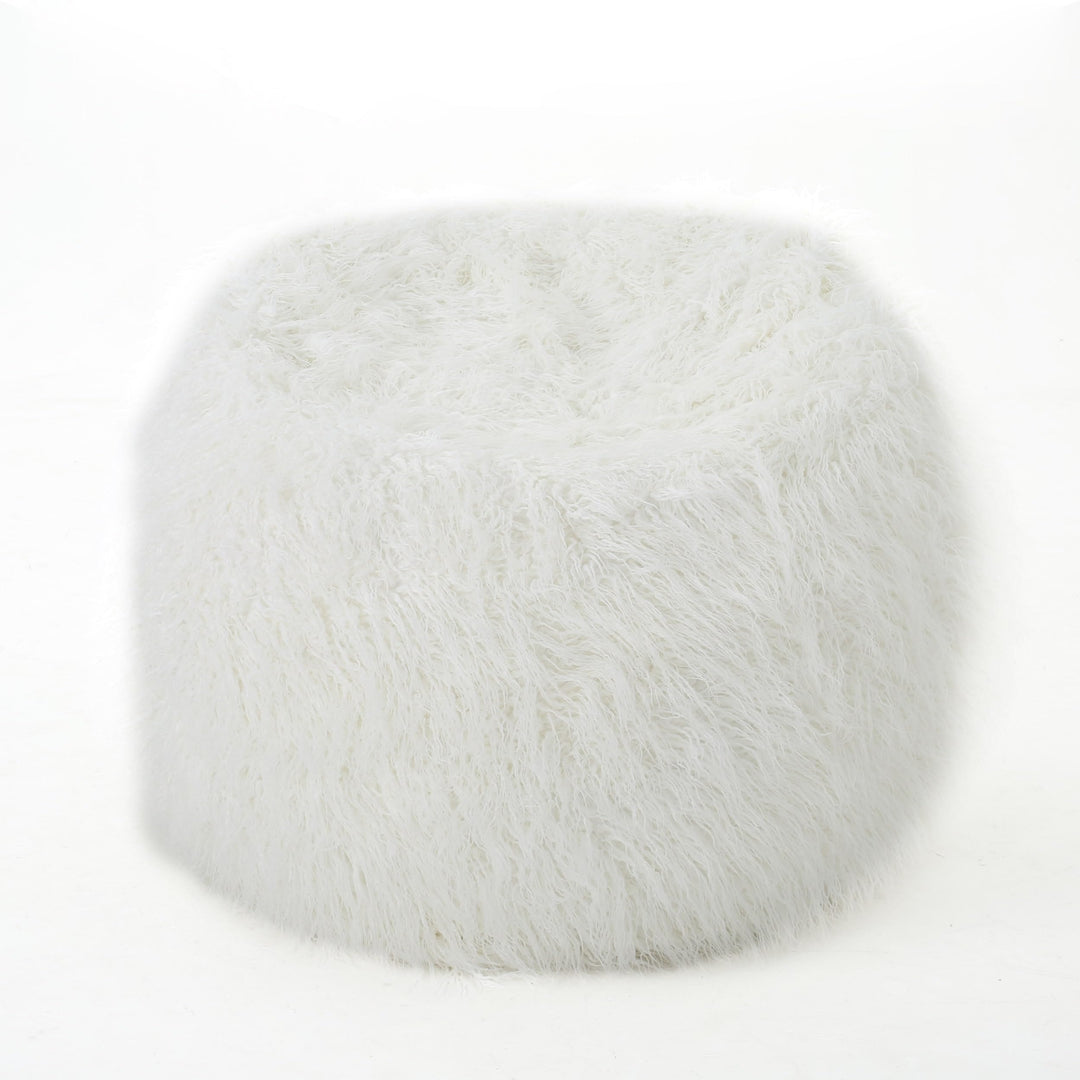 5 Foot Rounded Fur Bean Bag White Modern Contemporary