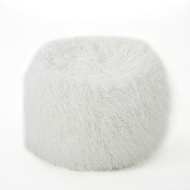 5 Foot Rounded Fur Bean Bag White Modern Contemporary