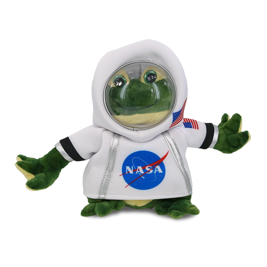 Squat Frog Astronaut Plush with Helmet and Suit Green White Polyester