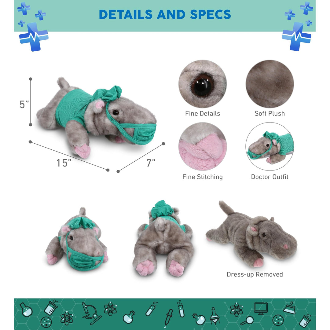 Hippo Doctor Wild Collection Plush with Scrub Uniform Cap 13 Inches