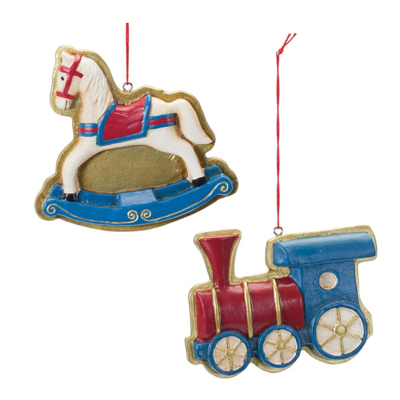 Rocking Horse and Toy Train Ornament (Set of 12) Blue Paper