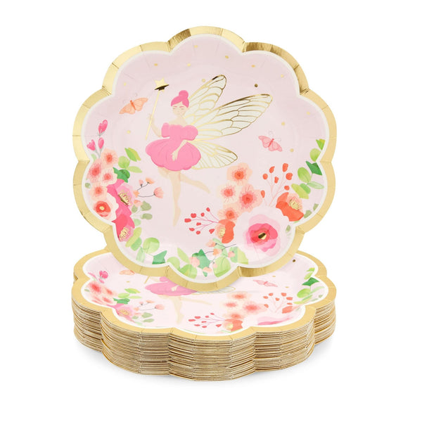 Fairy Tea Party Paper Plates For Girls Floral Birthday Supplies (9 In 48 Pack) Multi Color Casual Round Wood