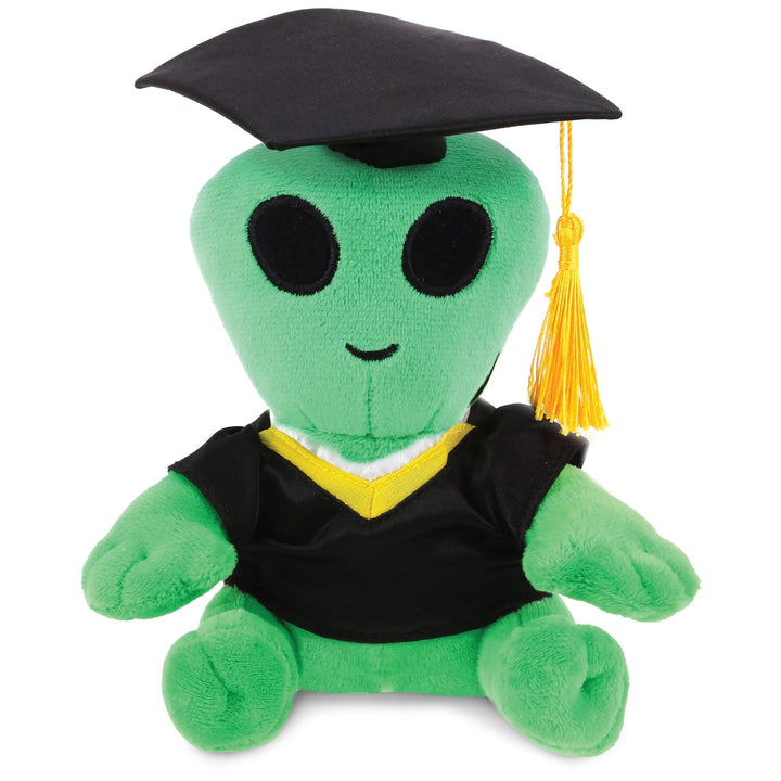 Green Alien Graduation Plush Toy with Gown and Cap 6 Inches Black Polyester