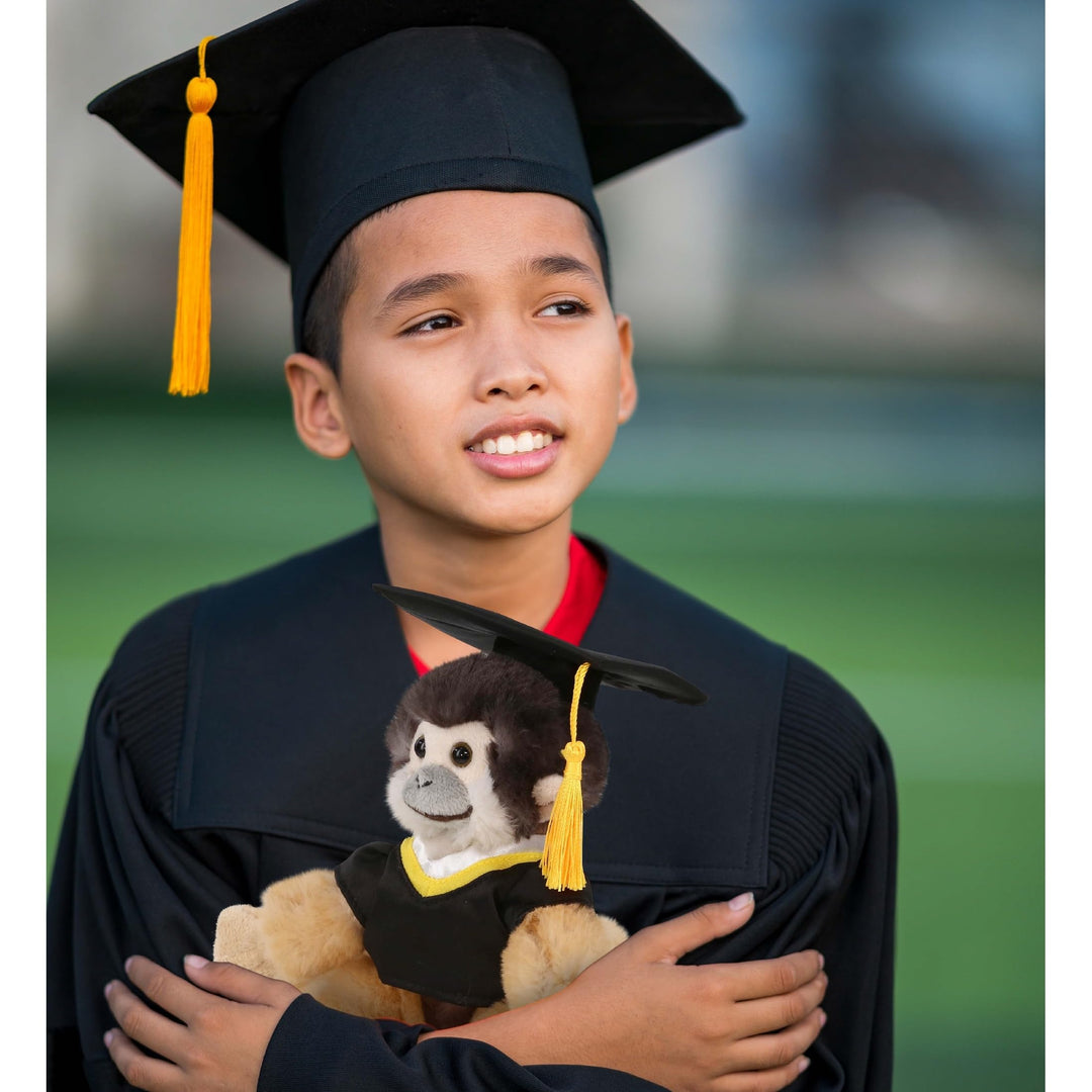 Squirrel Monkey Graduation Plush with Gown and Cap Tassel 6.5 Inches Black Brown Polyester